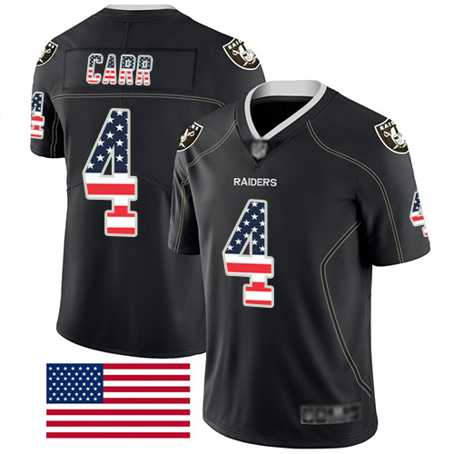Men Oakland Raiders Limited Black Derek Carr Jersey NFL Football #4 Rush USA Flag Jersey